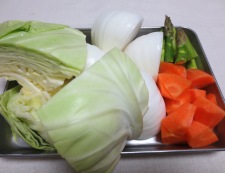 春野菜とソーセージのスープ煮　【下準備】