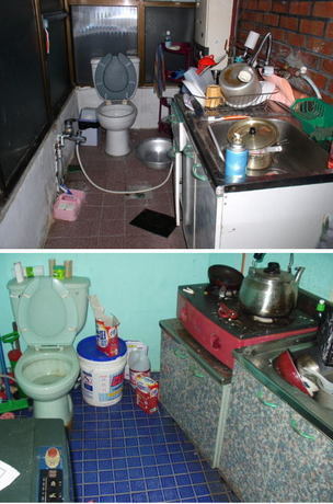 韓国では、糞尿と食べ物を同じ容器で扱ったり、便所と台所が同じ場所に設置されたりしている