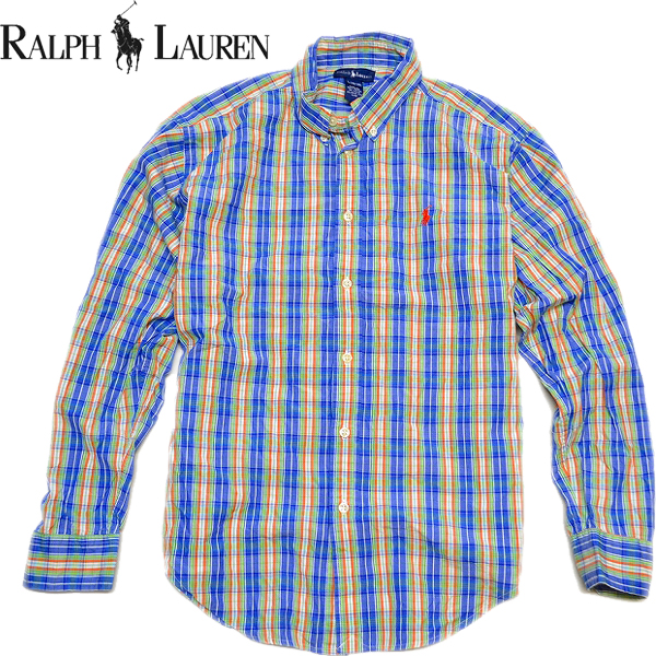 ラルフRalph長袖チェックシャツ水色